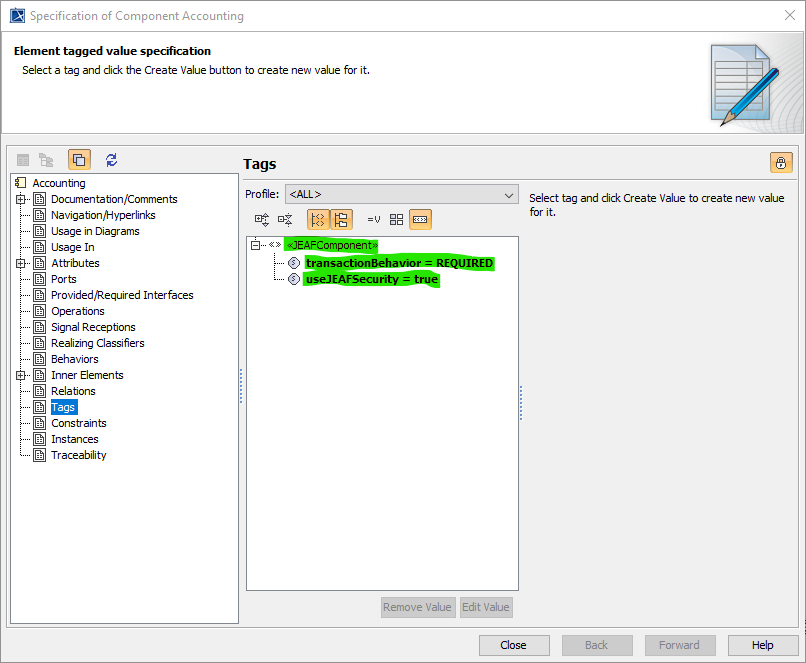 Tagged Values for Components